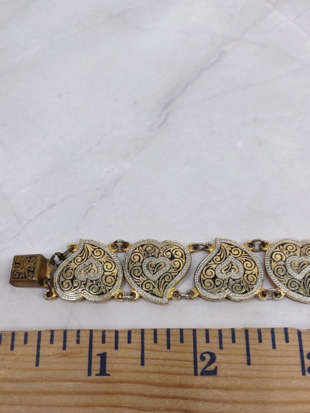Vintage Damascene Heart Link Bracelet - Picture 4 of 8